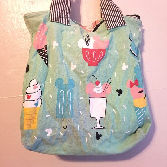 Disney Store Ice Cream Treats Sundae Canvas Tote Bag Green Zips 16" - Picture 2 of 16